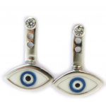 Les Tr&eacute;sors De Lily [N3028] - Boucles contours de lobes argent 'Oeil de Fatma' bleu blanc (rhodi&eacute;)