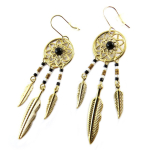 7bis [Q1423] - Boucles artisanales 'Boho' noir dor&eacute; (dreamcatcher) - 50x15 mm