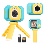 1080P vaikų skaitmeninė kamera Mini vaizdo kamera vaikams 48MP 2,4 colio IPS ekranas su integruotu dvigubu objektyvu ruda