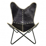 Black Leather Vintage Relax Arm Butterfly Chair Sulankstoma sėdynė Modern Sling Lounge 36 H x 29.5 W x 29.5 D