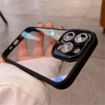 Prabangus &bdquo;Glitter Diamond Clear HD&ldquo; dėklas, skirtas &bdquo;iPhone 14 13 12 11 Pro Max Plus&ldquo; objektyvo apsaugos danga, atsparus smūgiams hibridinis &scaron;arvų dangtelis iPhone 14 Pro Max juoda