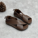Johnature Peep Toe Flat Sandalai Retro rankų darbo natūralios odos mink&scaron;tu padu, patogūs, kvėpuojantys moteri&scaron;ki batai 40