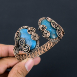 Neono Mėlynas Apatito Brangakmenis Gryno Vario Viela Apsuktas Rankų Darbo Apyrankė/Žiedas Reguliuojami Papuo&scaron;alai Dovanai Adjustable mėlyna