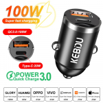 100W QC3.0 PD automobilinis įkroviklis Mini USB Type C automobilinio įkroviklio adapteris greito įkrovimo automatinis telefono įkroviklis skirtas iPhone Xiaomi mobiliajam telefonui 100W QC3.0 + 20W PD