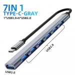 C tipo USB &scaron;akotuvas 7 prievadai USB 3.0 2.0 &scaron;akotuvas USB C &scaron;akotuvo prijungimo stotis didelės spartos 5 Gbps skirstytuvo adapteris, skirtas ne&scaron;iojamojo kompiuterio palaikymui kietojo disko pelės klaviatūra type c