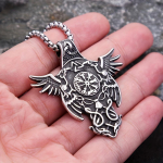 Nauji vintažiniai &scaron;iaurieti&scaron;ki Odin Crown vyri&scaron;ki pakabukai kaklo papuo&scaron;alai, madingi vikingų kompaso karoliai, apsaugantys papuo&scaron;alai