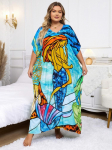 EDOLYNSA Ocean Blue Printed Moteri&scaron;kas kaftanas plius dydžio chalatas kaftanas Moo Moo Dress paplūdimio drabužiai Homewear maudymosi kostiumėlis Q1546
