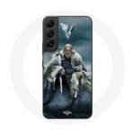 Coque pour Samsung Galaxy S21 FE Vikings S&eacute;rie Saison 6 Ragnar Lothbrok logo V Ep&eacute;e Gris Fond Brouil