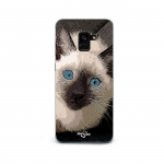 Coque pour Samsung Galaxy A8 Plus Chat Siamois Noir et blanc aux Yeux Bleus