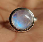 Vaivoryk&scaron;tės mėnulio akmens žiedas, Rankų darbo papuo&scaron;alai, Žiedas moterims, 925 prabandus sterlingų sidabras, Apvalus akmuo, Dovana jai, Ypatingas žiedas 4 sidabras