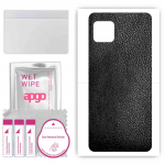 apgo Protective Skin Sticker for the back compatible with Sharp Aquos Sense 5G, Wrap Film, Foil, Vinyl - Pattern Black Leather