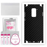 apgo Protective Skin Sticker for the back+sides compatible with Xiaomi Redmi Note 9, Full Wrap Film, Foil, Vinyl - Pattern Carbon Black