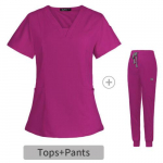 Naujas Mados Prausimosi Kostiumų Rinkinys Ligoninės Vienodos Spalvos Unisex Chirurginė Chalata Su Ki&scaron;ene V formos kaklu Prausimosi Kostiumų Rinkinys Moterims Jogeriai 2XL rožinė raudona spalva