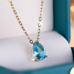 Topaz Blue Crystal Water Drop pakabukų karoliai moterims Auksinės spalvos grandinėlės karoliai, vestuvių papuo&scaron;alai jūros banga/auksas