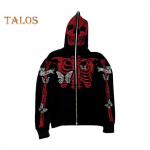 Unisex Helovino gobtuvas Kalnų kri&scaron;tolas Ghost Skeleton Modelis Užtrauktukas Užsegamas gobtuvu Ki&scaron;enės ilgomis rankovėmis Vakarėlio Cosplay kostiumas Rudens žiemos striukė S mėlyna