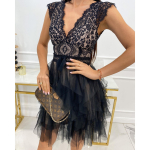 Moteri&scaron;ka V kaklo nėrinių suknelė be rankovių Vasarinė madinga tiulio suknelė be nugarų Pamergių suknelė Eleganti&scaron;ka vestuvinė suknelė XL juoda