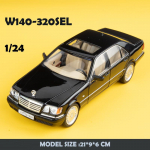Naujas modeliavimas 1/24 mastelio Benzs W140 320SEL senovinio automobilio modelis su garso ap&scaron;vietimu Vaikų liejimo lydinio žaislinė transporto priemonė kolektyvinė Voiture juoda