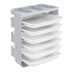 Ant sienos tvirtinama maisto ruo&scaron;imo lentyna su 6 serviravimo padėklais Daugiasluoksnė virtuvė Restoranas Hot Pot Daržovių Mėsa Vaisių ruo&scaron;inių laikiklis Organizatoriaus lentyna pilka