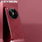 KEYSION Prabangus Grid Pattern PU odinis dėklas, skirtas OPPO Find X8 Pro Plating Hard PC, atsparus smūgiams telefono galinis dangtelis, skirtas OPPO FindX8 Pro for OPPO Find X8 raudona