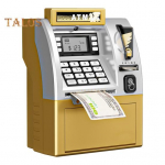 Vaiki&scaron;ka bankomatas-taupyklė su kortele, elektroninė grynųjų pinigų ir monetų taupyklė, edukacinis automatinis slaptažodžio bankomatas, dovana mažiems vaikams, berniukams ir mergaitėms auksinė