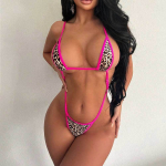 Moteri&scaron;kas Seksualus Trikampis Vientisas Maudymosi Kostiumėlis Vasarinis &Scaron;oninio Suri&scaron;imo G-String Stringas Maudymosi Kostiumėlis Su Petne&scaron;ėliais, Leopardo Ra&scaron;to, Atvira Nugara, Elastingas Bikinis S