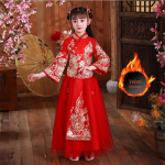 Mergaičių Hanfu &scaron;ventinė naujametinė suknelė - Rudens/žiemos pastorintas kini&scaron;ko stiliaus čiongsamas ir tango kostiumas 170 cm