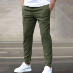 Kasdienės Slim-fit devynių ta&scaron;kų vyri&scaron;kos kelnės, vienspalvės, su ki&scaron;enėmis L armijos žalia spalva