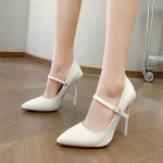 Sexy One Word Buckle High Heels Fashion 12cm Super Heel Lady Party Pumps Large Pointed Toe Stiletto Women's Shoes 39