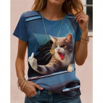 Moteri&scaron;ki mar&scaron;kinėliai Gyvūninės raidės Kasdieniai trumpomis rankovėmis apvaliomis kaklomis, įprasti vir&scaron;utiniai drabužiai Kasdien savaitgalio spauda vasara S