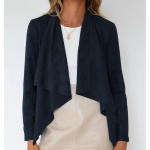 Moteri&scaron;ka laisvalaikio vienspalvė elnio imitacijos striukė ilgomis rankovėmis, madinga laisva striukė M juoda