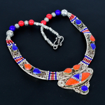 Lapis lazuli, Koralas 925 svarų sterlingų sidabro karoliai Tibeto sidabro karoliai Bohemi&scaron;ki antikiniai karoliai Rankų darbo papuo&scaron;alai Nepaliečių karoliai Dovana žmonai 20" raudona