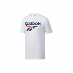 Reebok CL F Vector mar&scaron;kinėliai su raidės logotipo spaudiniu, pralaidūs orui, su apvalia apykakle, trumpomis rankovėmis, unisex vir&scaron;utiniai drabužiai, balti FK2655 L