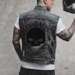 Vyrų pavasario ir rudens nauja gatvės liemenė be rankovių motociklo asmenybės kaukolės ra&scaron;tas, punk vėjo skylė, džinsinė liemenė S