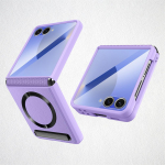 Magnetinis belaidžio įkrovimo stovas telefono dėklas, skirtas Samsung Galaxy Z Flip7 FE Flip 7 6 5, vyrio apsauginis stiklo plėvelė, odinis dangtelis Galaxy Z Flip7 violetinė