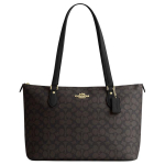 Coach Zip Top Tote Rankinė, Signature Drobė su Juodo Odos Apdaila Auksinė Furnitūra Moteri&scaron;ka Rankinė, Atsitiktinė Kasdienė Verslo Kelionė Komutavimas CW381-IMXAQ Basic Set (Bag+Dust Bag)
