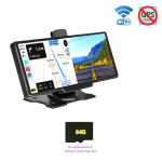 4K itin didelės rai&scaron;kos belaidis CarPlay įrenginys, įmontuotas optinis jutiklis, WiFi, GPS navigatorius + dvigubo įra&scaron;ymo automobilio vaizdo registratorius 【Single Lens】WIFI+64g juoda