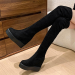 2026 Nauji platforminiai batai Moteri&scaron;ki Ilgi Batai Madingi Suede Suknelės Žieminiai Batai Jaukūs Vir&scaron; Kelio &Scaron;ilti Moteri&scaron;ki Batai Dizainerio Botas Para Mujer 37 black
