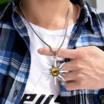 Mažos saulės titano plieno karoliai, paprasto stiliaus pakabukas vyrams ir moterims, hiphopo poros kaklo grandinėlė 50CM(Necklace Size) white
