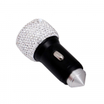 Automobilinis įkroviklis Bling Diamond Dual USB automobilinis adapteris saugos plaktukas Rankų darbo balta