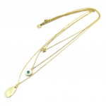 7bis [P3901] - Collier artisanal 'Boho' turquoise dor&eacute; (3 rangs) turkis