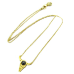 7bis [Q1512] - Collier artisanal 'Boho' (cr&acirc;ne de bison) noir dor&eacute; - 15x15 mm