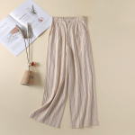 Moteri&scaron;kos vasarinės kelnės Medvilninės lininės juosmens spalvos plačios kelnės, skirtos moteri&scaron;kam gatvės stiliui S