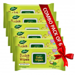 Dabur kūdikių servetėlės: Mink&scaron;tos drėkinančios drėgnos servetėlės, praturtintos kūdikius mėgstančiomis ajurvedinėmis žolelėmis - 80 servetėlių X pakuotėje 6 vnt.