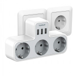 TESSAN USB sieninio lizdo adapteris ES standartinis ki&scaron;tukas su 3 lizdais ir 3 USB, kelių europinių ki&scaron;tukų maitinimo juostos apsauga nuo perkrovos 3 Outlets & 3 USB Ports juoda