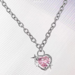 Rožinės &scaron;irdies pakabuko karoliai moterims Crystal Star Love Cool raktikaulio grandinė Y2K Vakarėlis Papuo&scaron;alai Estetiniai aksesuarai Moteri&scaron;kos Dovanos rožinė