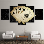 Sienos meno drobės tapyba geltonos pokerio kortelės 5 vienetų tapyba Moduliniai tapetai Plakato spaudinys gyvenamojo kambario namų dekoravimui be rėmelio 20x35cm*2 20x45cm*2 20x55cm*1