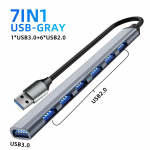 C tipo USB &scaron;akotuvas 7 prievadai USB 3.0 2.0 &scaron;akotuvas USB C &scaron;akotuvo prijungimo stotis didelės spartos 5 Gbps skirstytuvo adapteris, skirtas ne&scaron;iojamojo kompiuterio palaikymui kietojo disko pelės klaviatūra usb