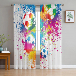 Spalvingi Futbolo dažai Menas Futbolas Tiulis Permatomos užuolaidos svetainės dekoravimui Langų užuolaidos miegamojo Voile Organza užuolaidoms W135 x H115cm x2&Rod Pocket