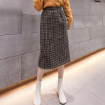 Rudeninis ir žieminis &bdquo;Houndstooth&ldquo; languotas sijonas moterims su pastorintu per kelius, vidutinio ilgio tiesus vamzdelis, perskeltas klubų sijonas XL kava