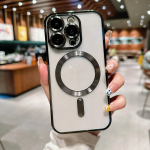Mados &bdquo;Magsafe Plating&ldquo; fotoaparato objektyvo apsauginis dėklas, skirtas iPhone15 14 3 12 11 Pro Max silikoninis belaidžio magnetinio įkrovimo dangtelis For iPhone 11 juoda